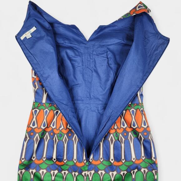 Boden Dress Womens 10R Blue Orange Green Geometric Print Sleeveless Sheath Lined - Picture 11 of 15
